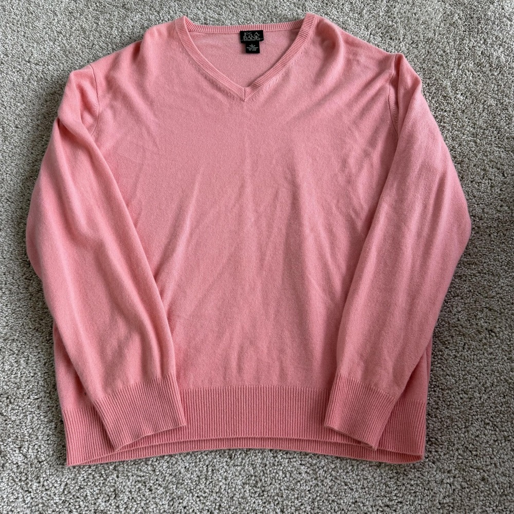 Jos. A. Bank Sweater Mens Large Pink Cashmere Tight Knit V Neck Pullover Casual